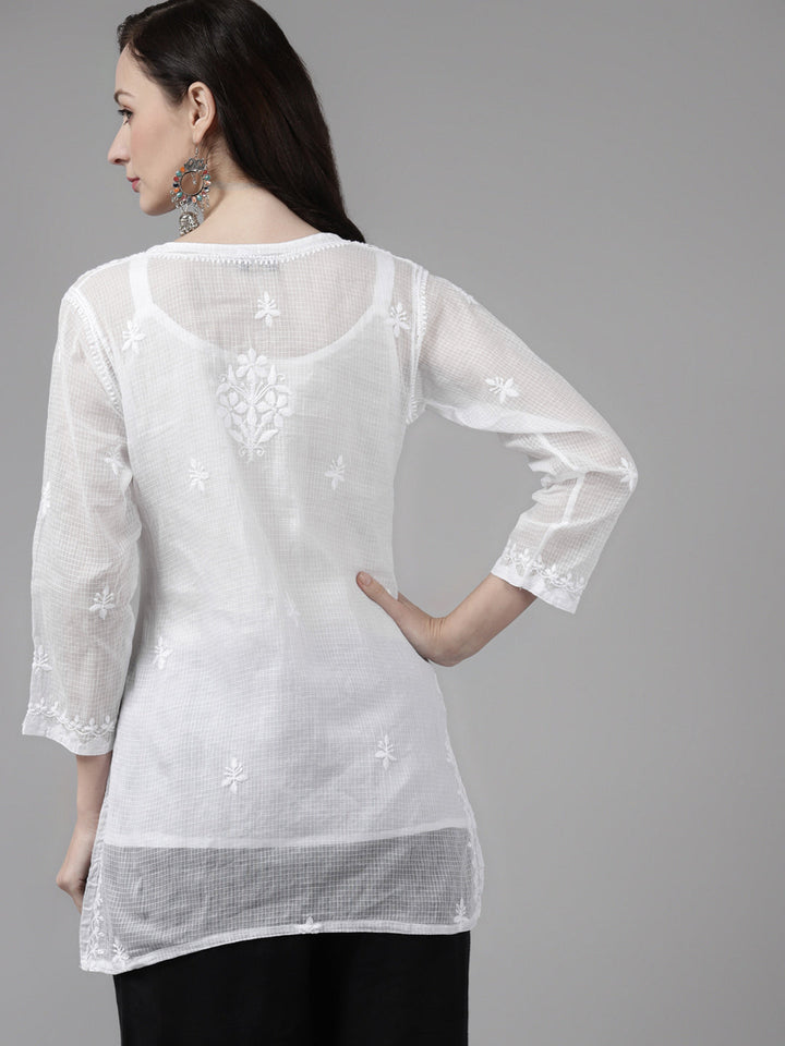 White Kota Lucknowi Chikankari Tunic With Inner Slip