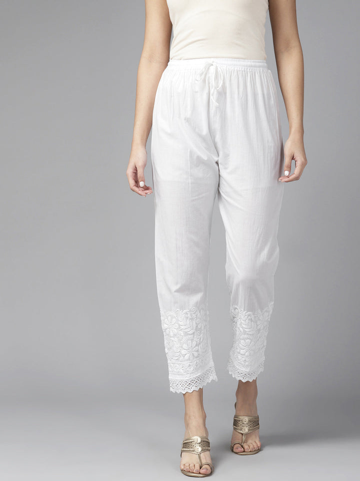 White Cotton 100% Original Chikankari Lace Palazzos
