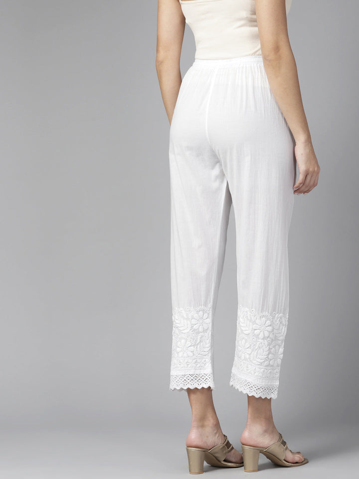 White Cotton 100% Original Chikankari Lace Palazzos