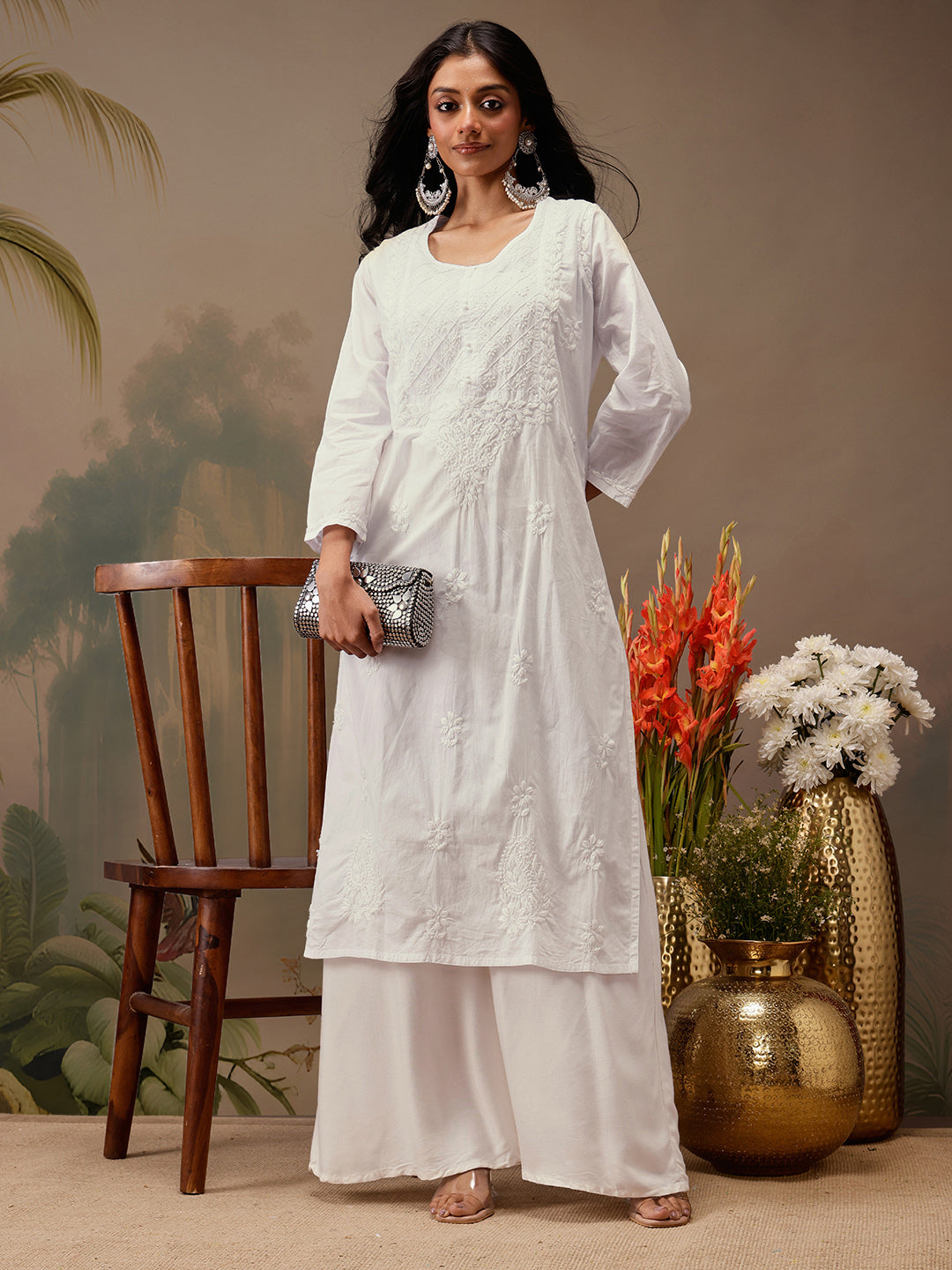 Off-White-Cotton-Embroidered-Lucknowi-Chikankari-Kurta-Only