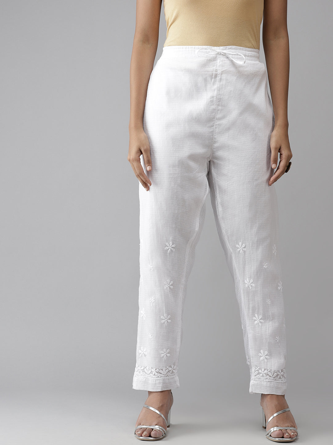 White Cotton Kota 100% Original Chikankari Pant