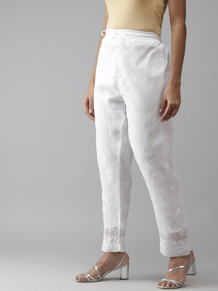 White Cotton Kota 100% Original Chikankari Pant