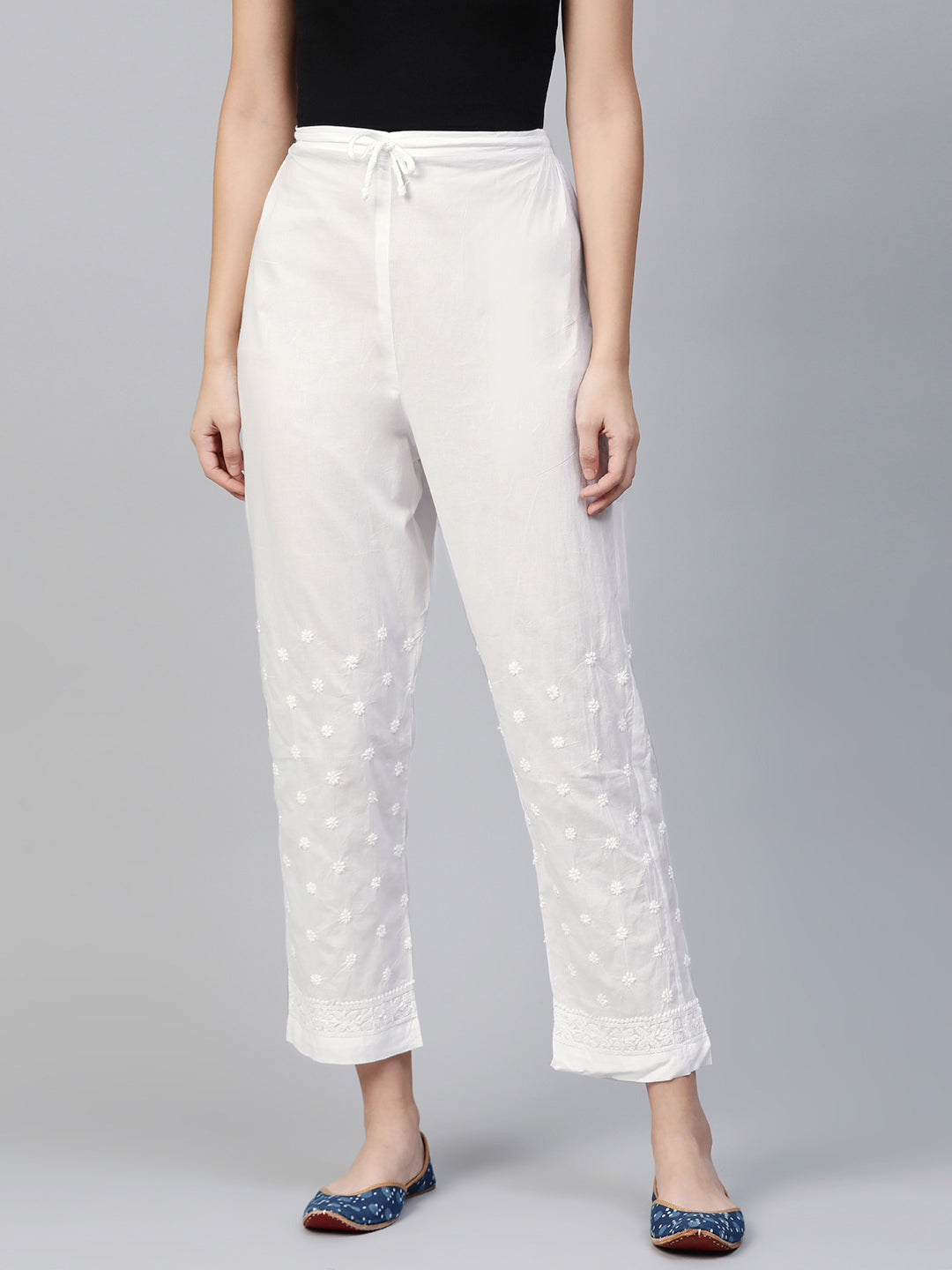 White Cotton 100% Original Chikankari Pant