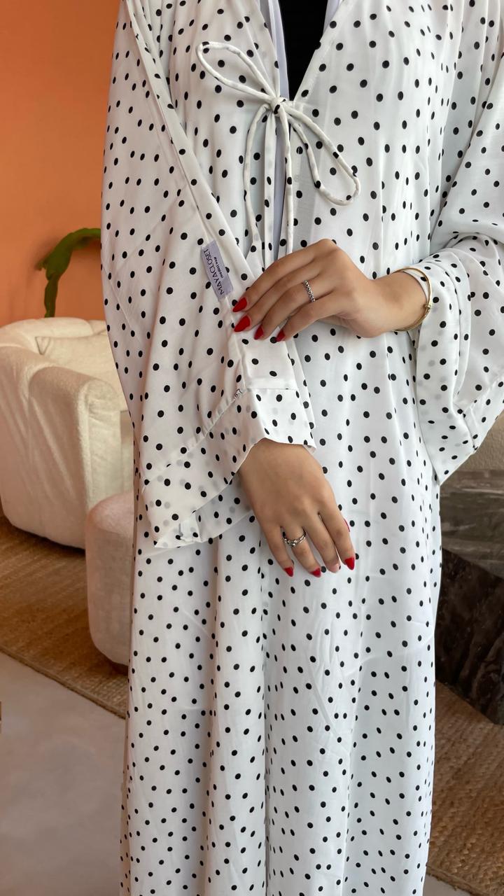 White-Georgette-Polka-Dot-Kimono-&-Sheila-Set
