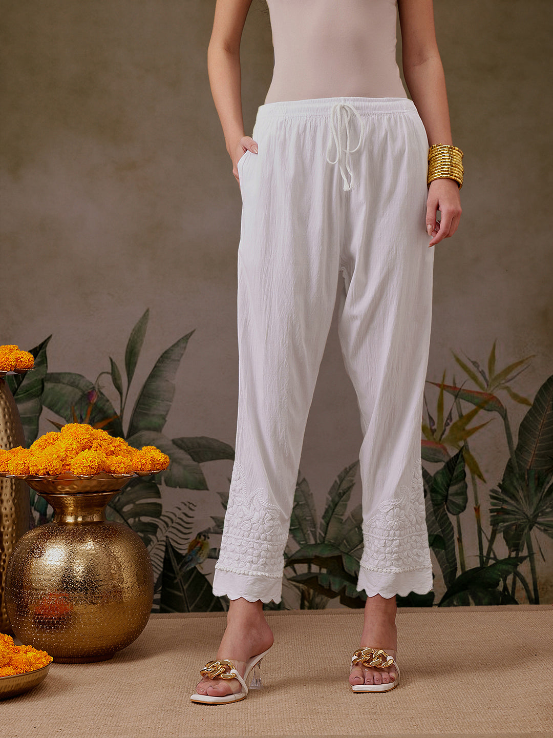 White Lycra Cotton 100% Original Chikankari Pant