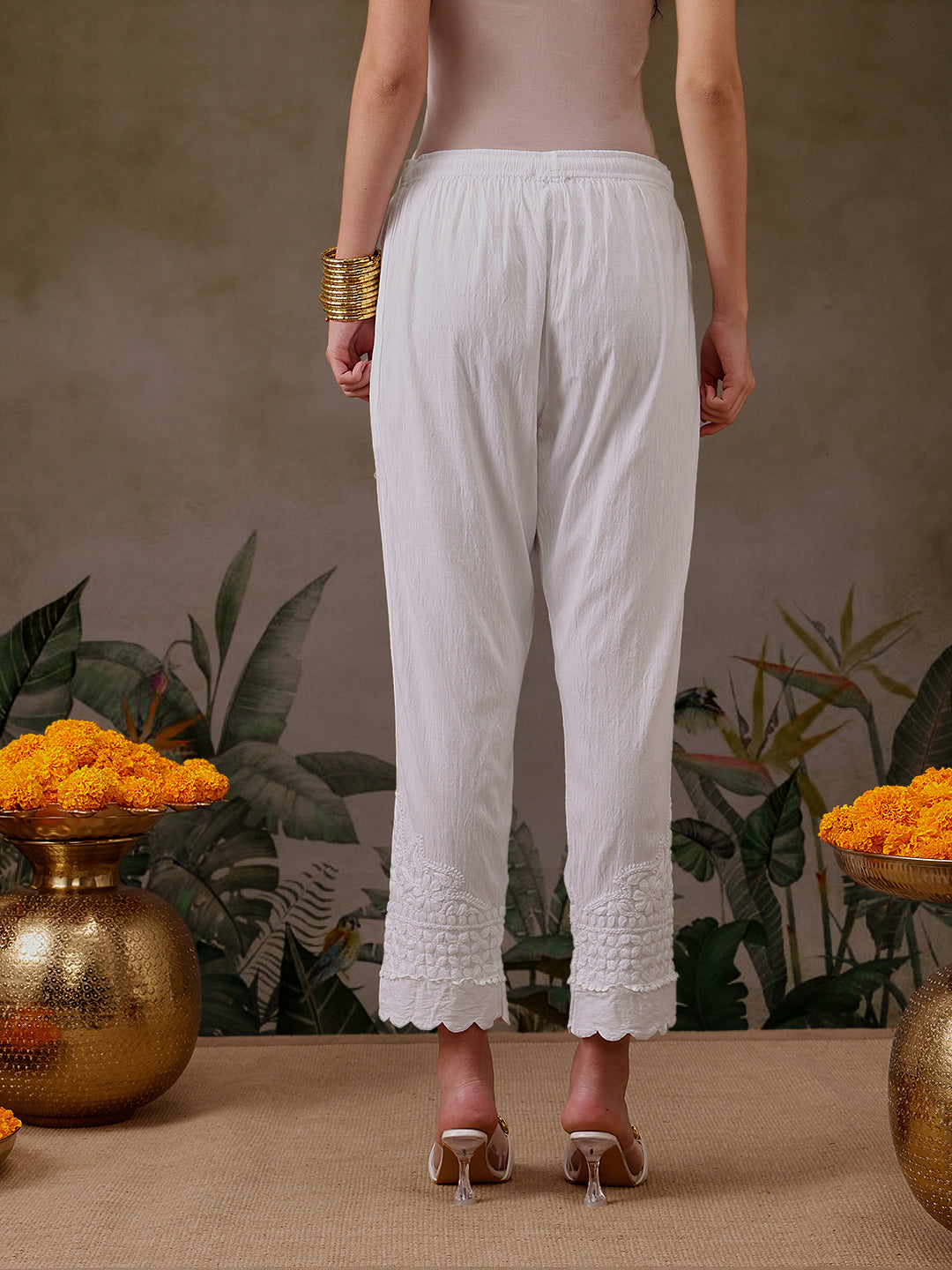 White Lycra Cotton 100% Original Chikankari Pant