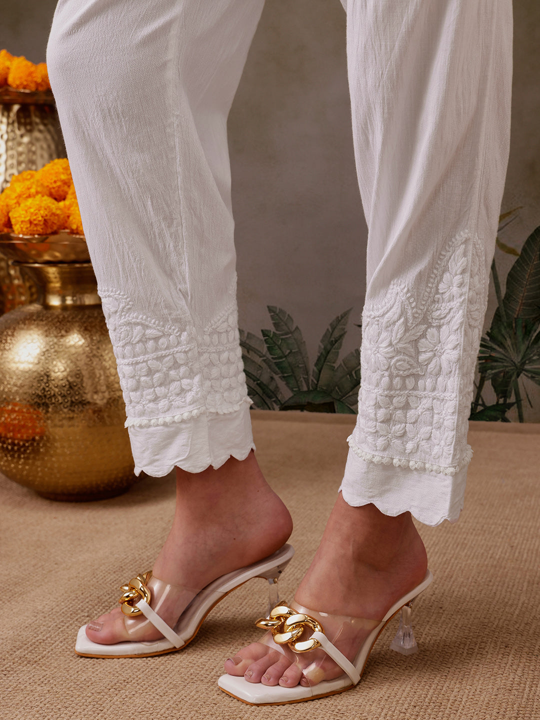 White Lycra Cotton 100% Original Chikankari Pant