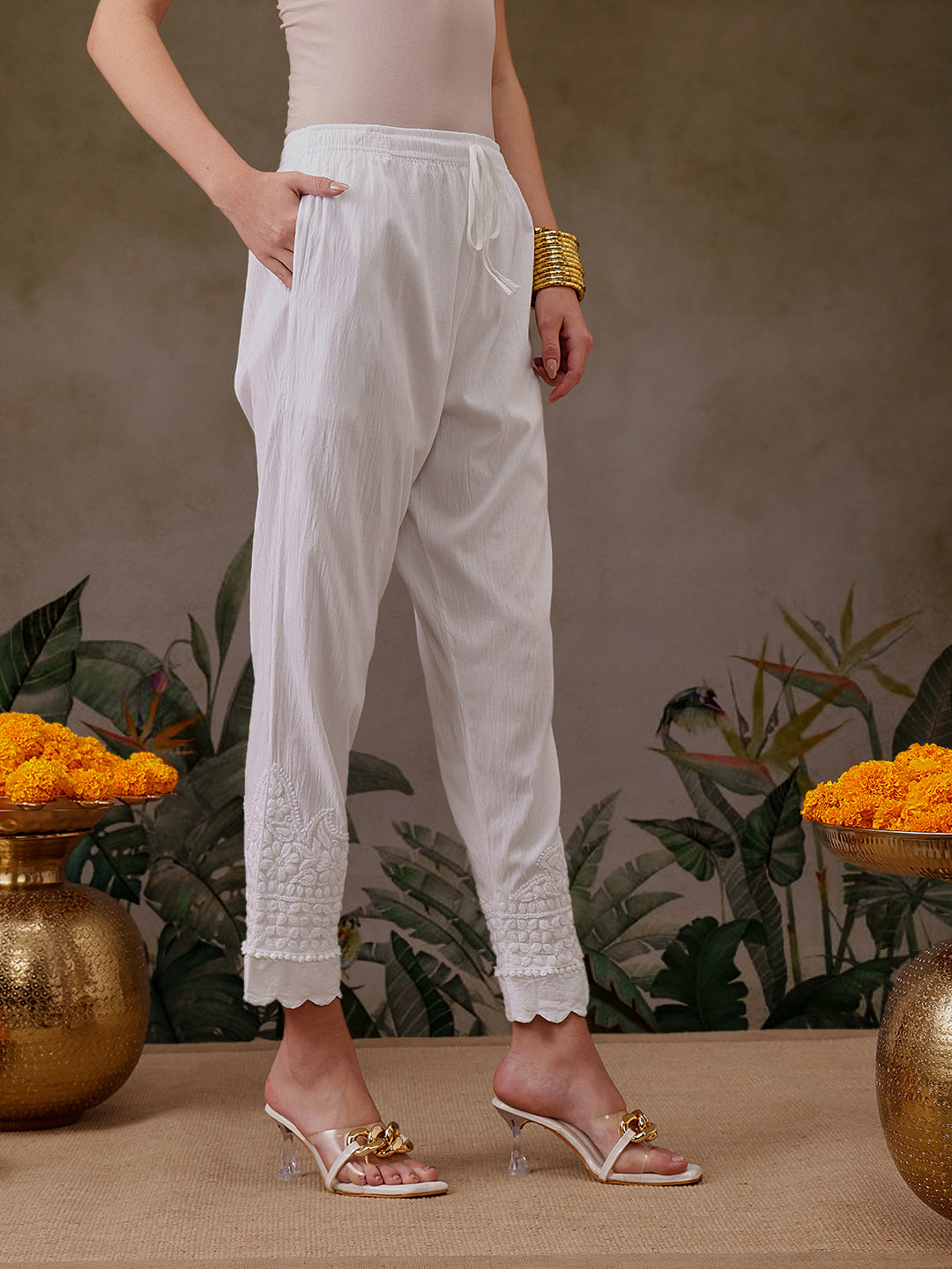 White Lycra Cotton 100% Original Chikankari Pant