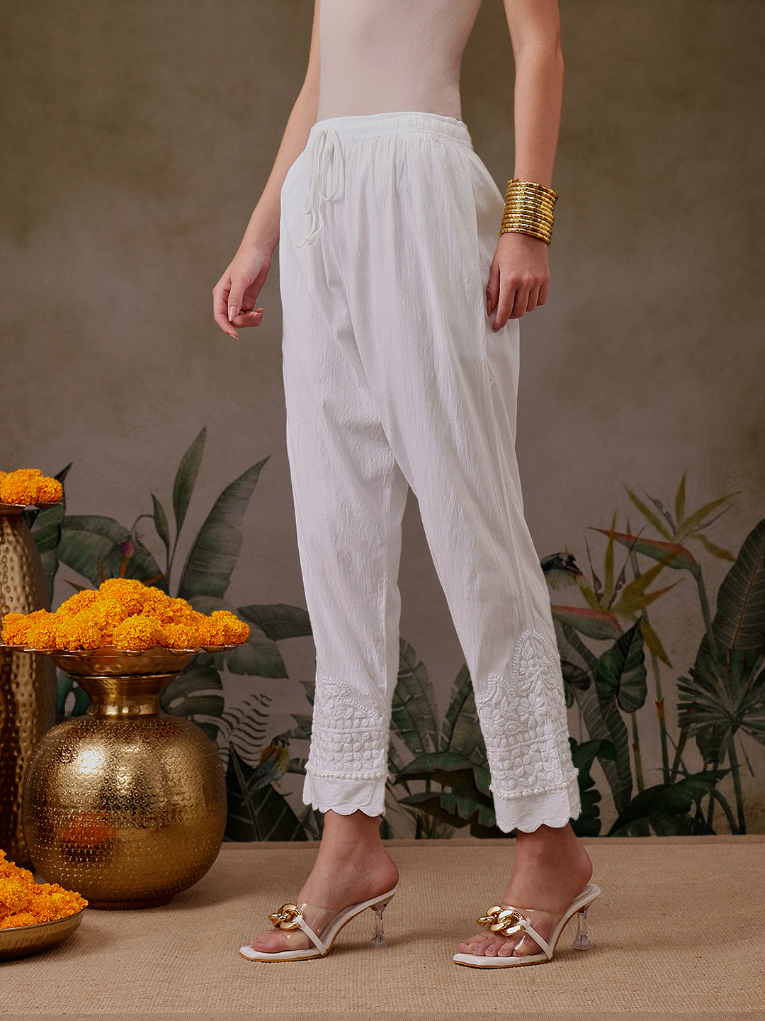 White Lycra Cotton 100% Original Chikankari Pant