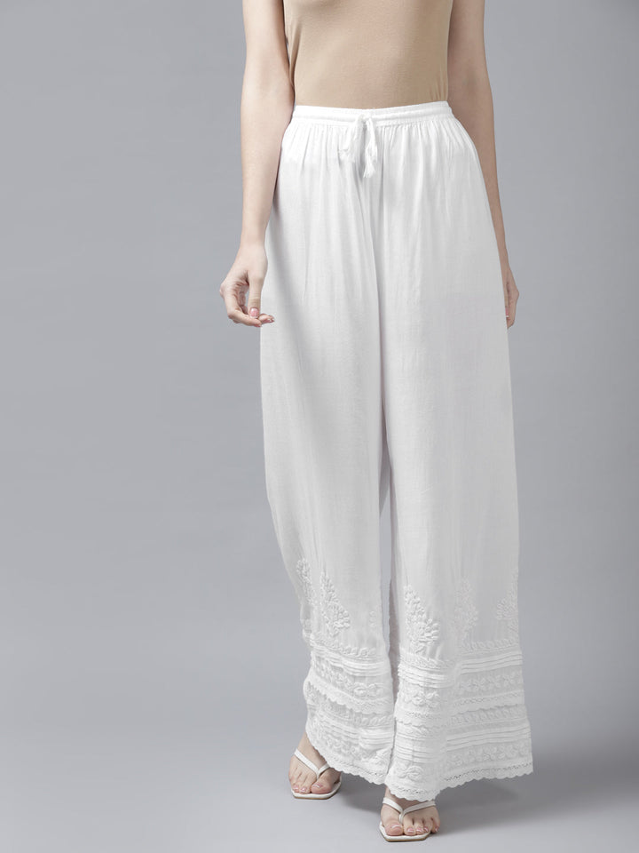 White Rayon 100% OG Chikankari Flared Palazzos