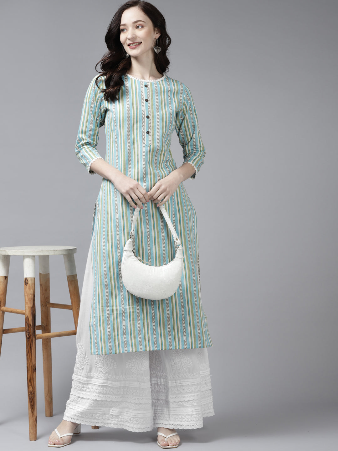 White Rayon 100% OG Chikankari Flared Palazzos