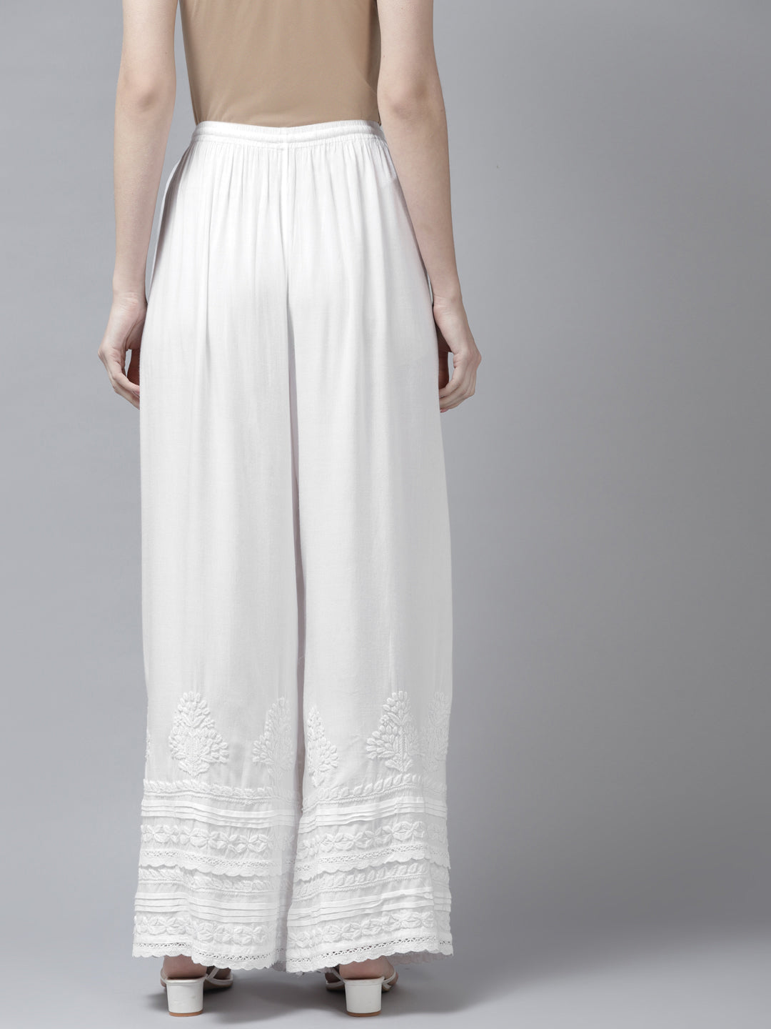 White Rayon 100% OG Chikankari Flared Palazzos