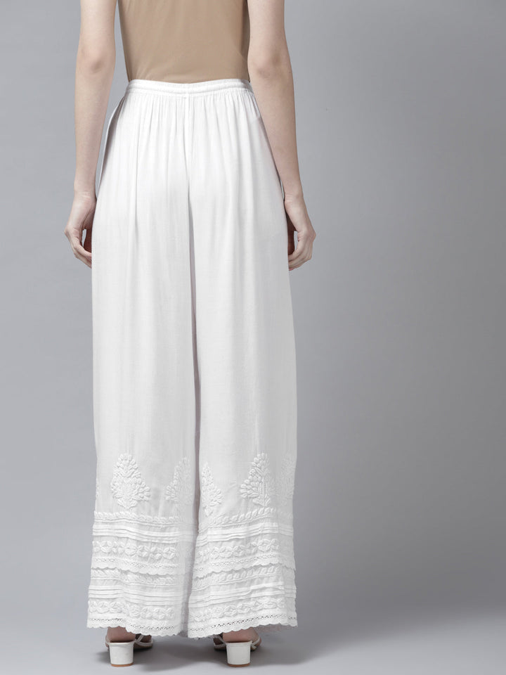 White Rayon 100% OG Chikankari Flared Palazzos