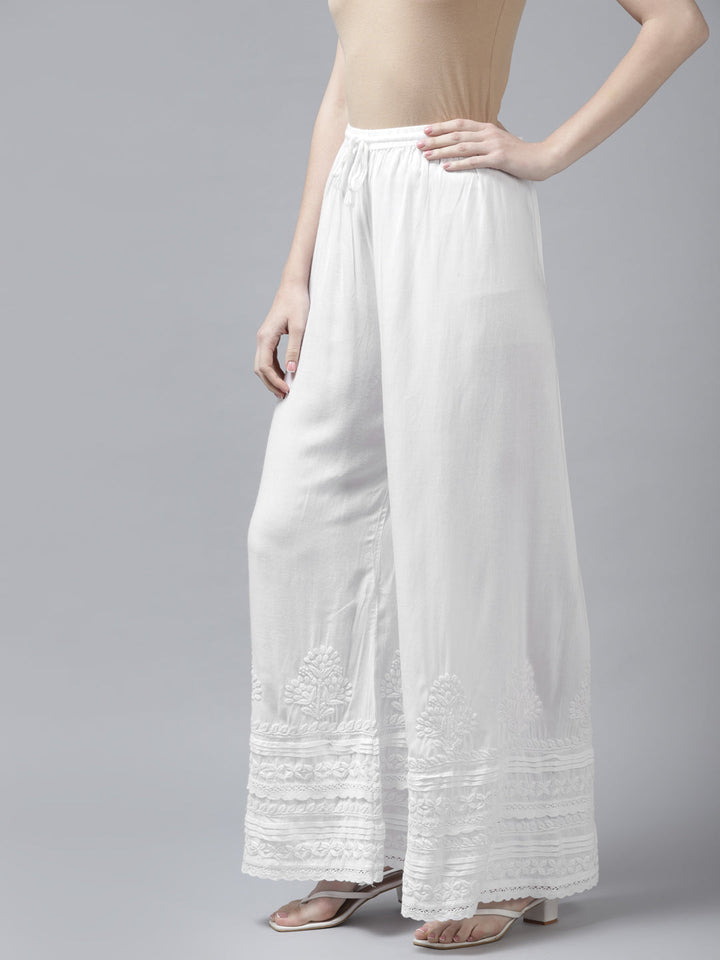 White Rayon 100% OG Chikankari Flared Palazzos
