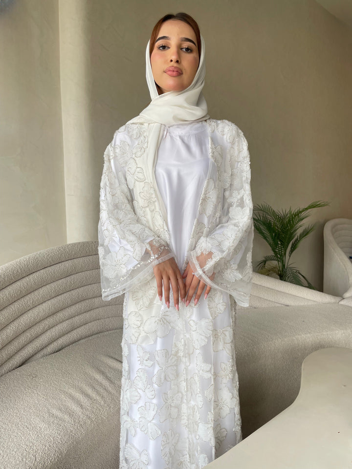 White-Silk-&-Net-Nura-Pearl-Stitched-Kimono-Only