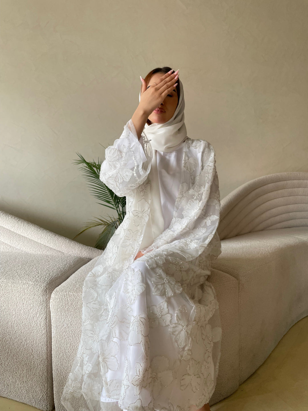 White-Silk-&-Net-Nura-Pearl-Stitched-Kimono-Only