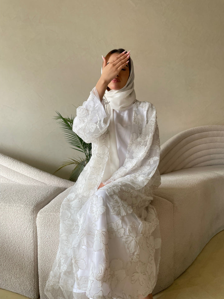 White-Silk-&-Net-Nura-Pearl-Stitched-Kimono-Only