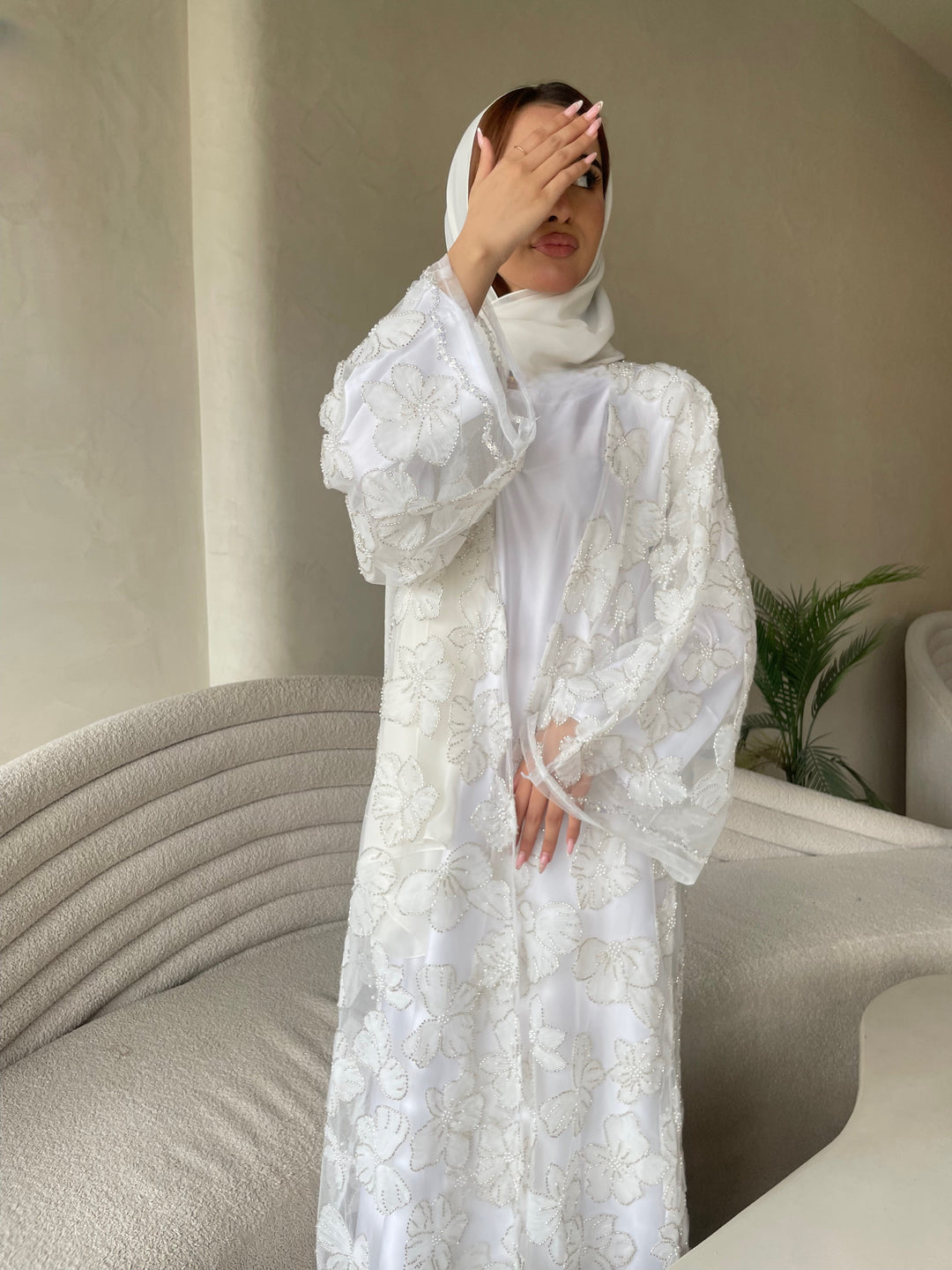 White-Silk-&-Net-Nura-Pearl-Stitched-Kimono-Only