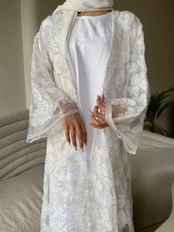 White-Silk-&-Net-Nura-Pearl-Stitched-Kimono-Only