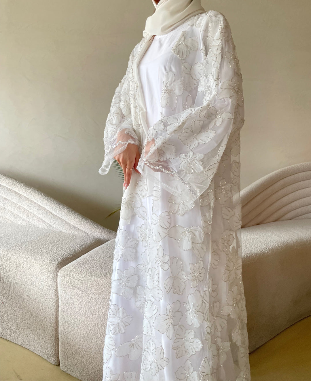 White-Silk-&-Net-Nura-Pearl-Stitched-Kimono-Only