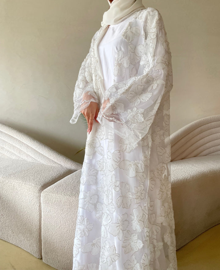 White-Silk-&-Net-Nura-Pearl-Stitched-Kimono-Only