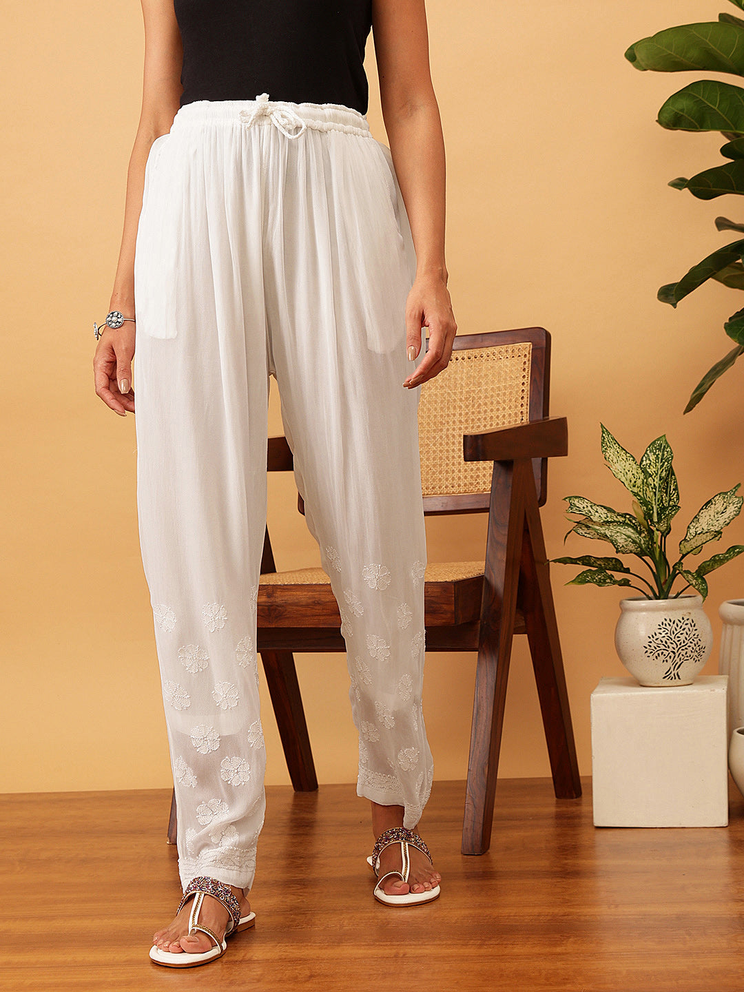 White Georgette 100% Original Chikankari Palazzos