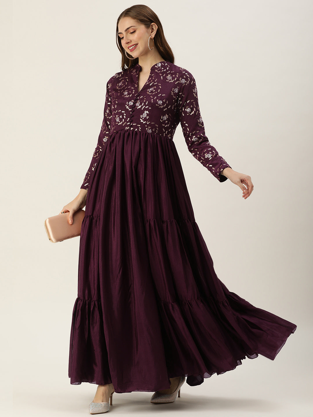 Wine-Chinon-&-Faux-Georgette-Sequins-Gown