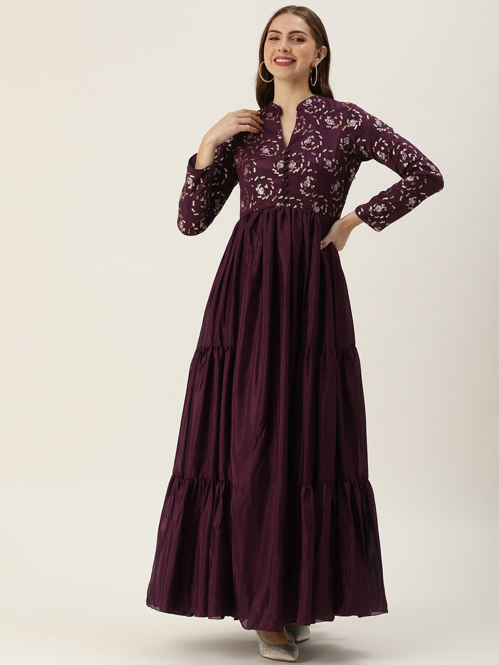 Wine-Chinon-&-Faux-Georgette-Sequins-Gown