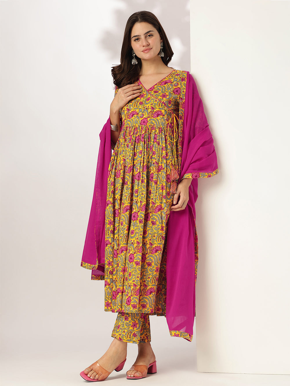 Yellow-Cotton--Floral-Printed-3-Piece-Kurta-Set