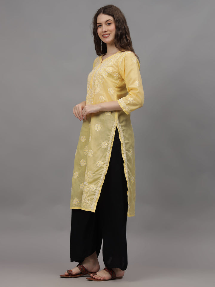 Yellow-Cotton-Embroidery-Chikankari-Kurta