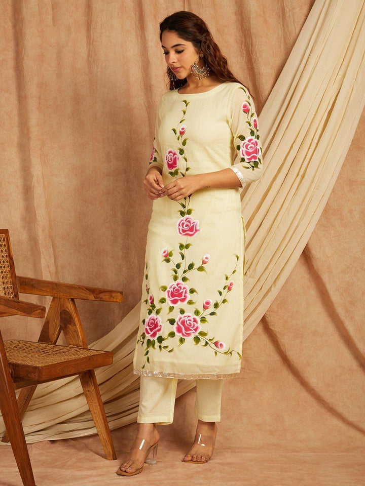Yellow-Cotton-Hand-Painted-3-Piece-Kurta-Set