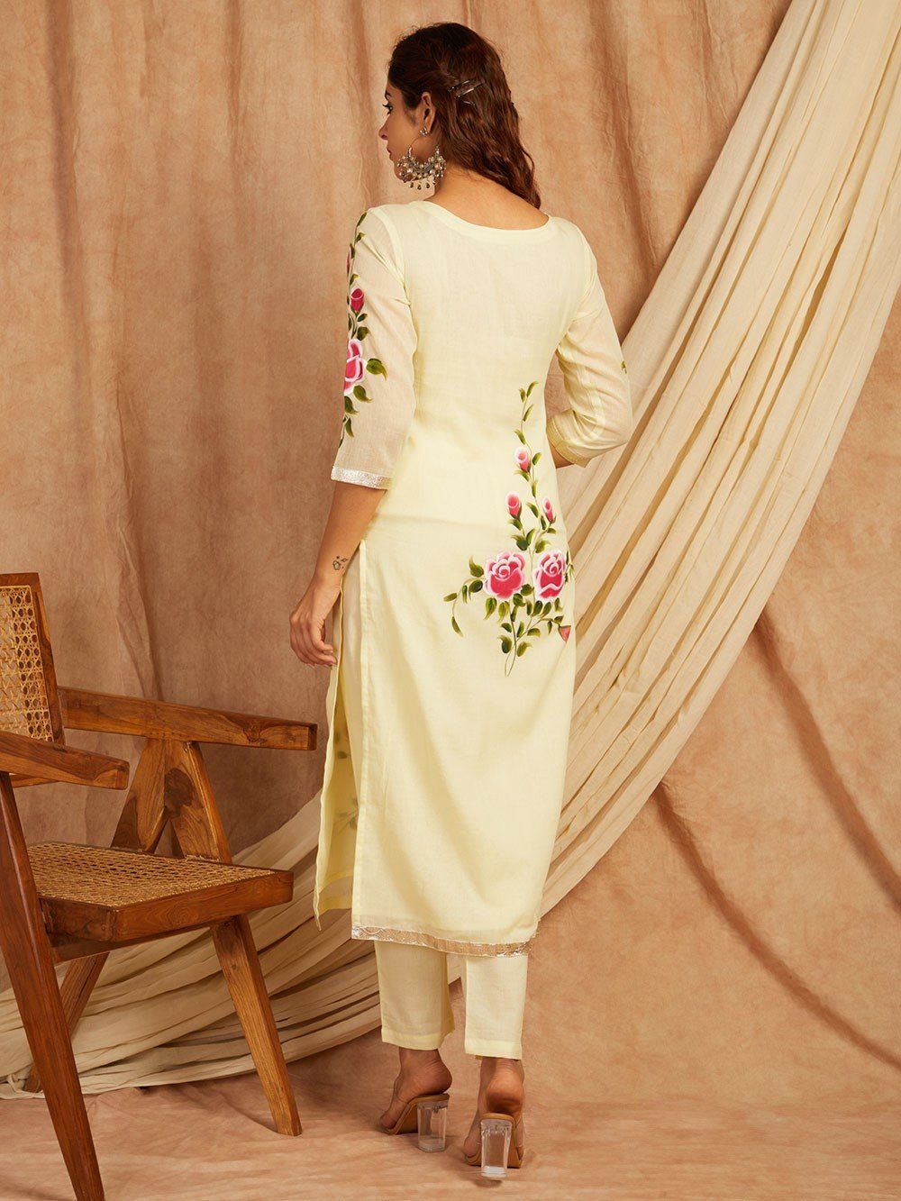 Yellow-Cotton-Hand-Painted-3-Piece-Kurta-Set