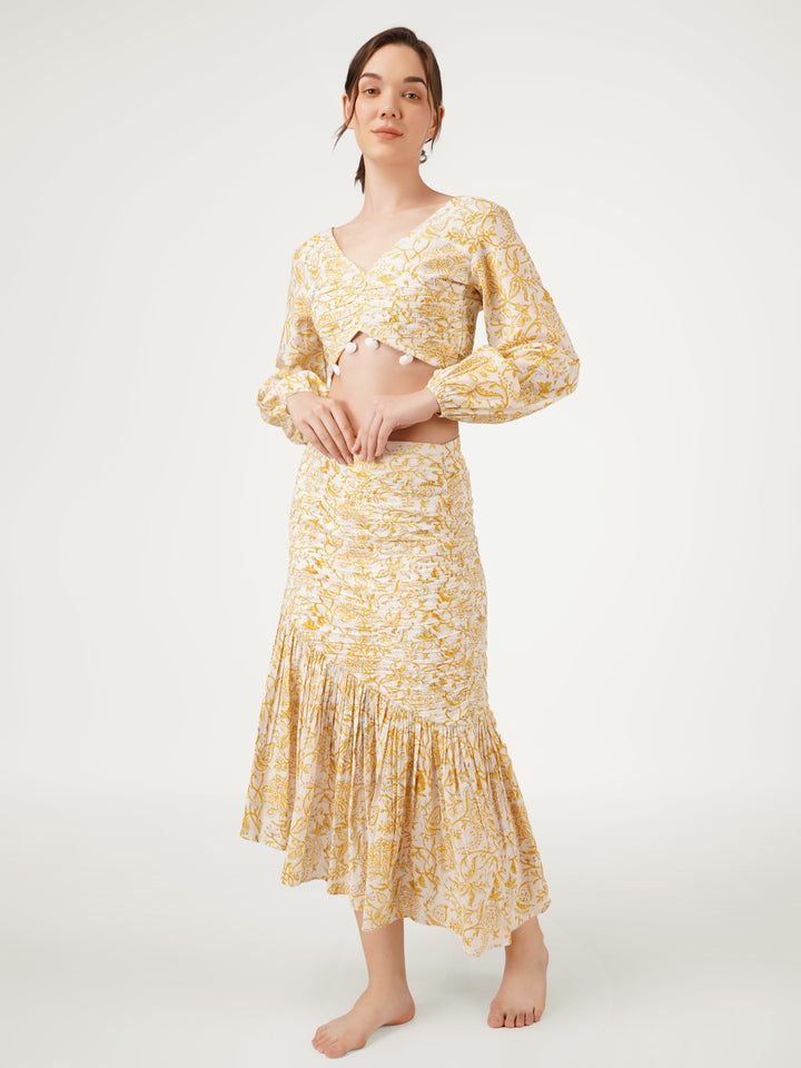 Yellow-Cotton-Printed-Top-With-Skirt