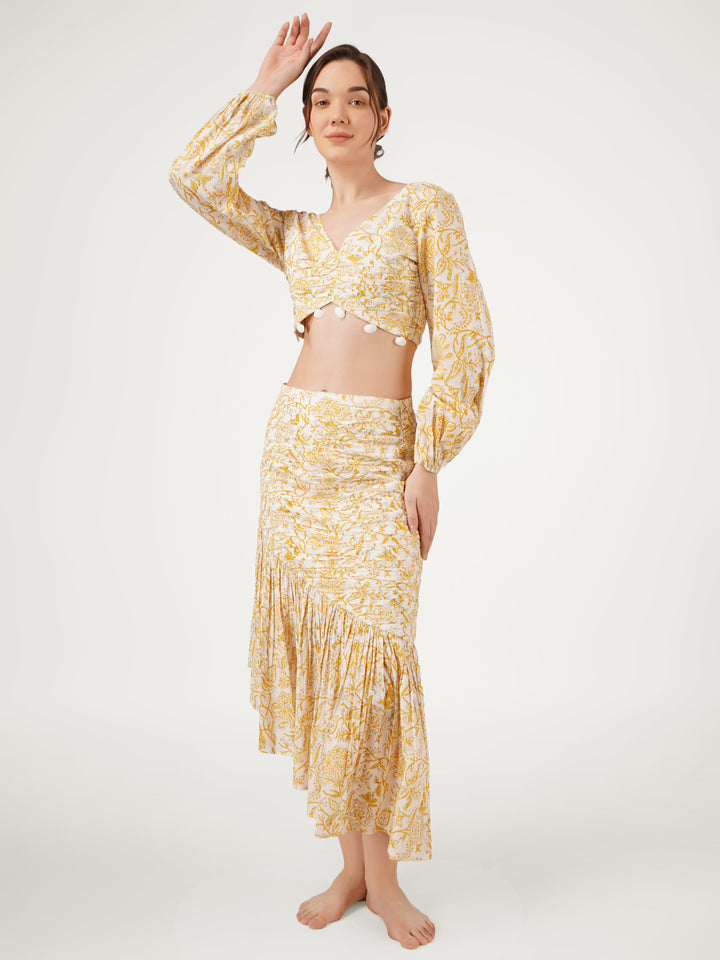 Yellow-Cotton-Printed-Top-With-Skirt