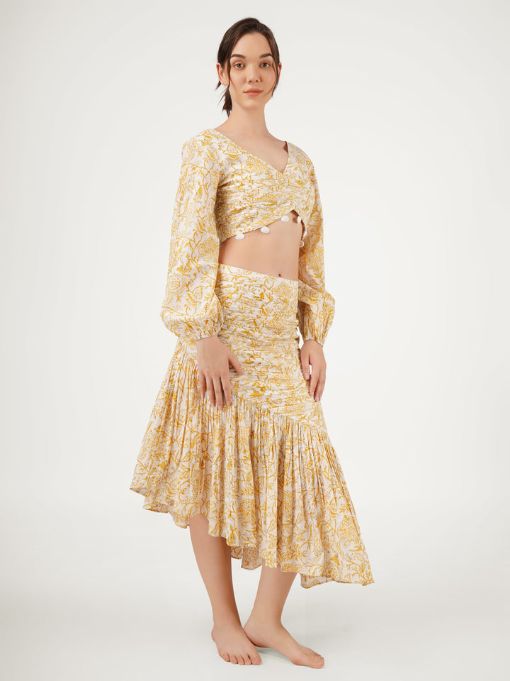 Yellow-Cotton-Printed-Top-With-Skirt