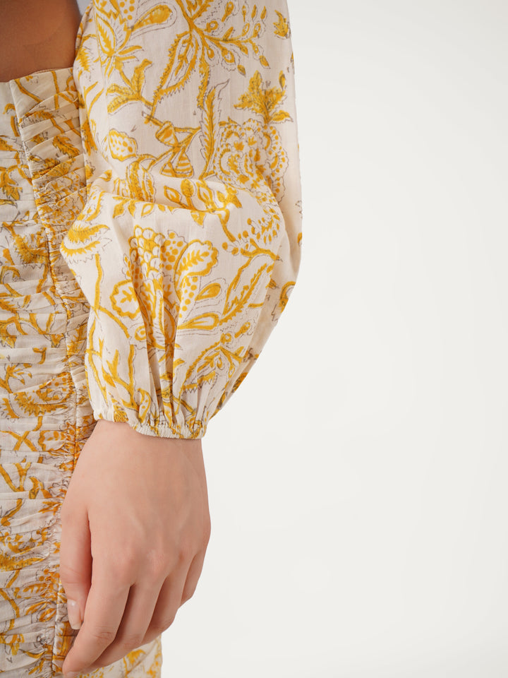 Yellow-Cotton-Printed-Top-With-Skirt