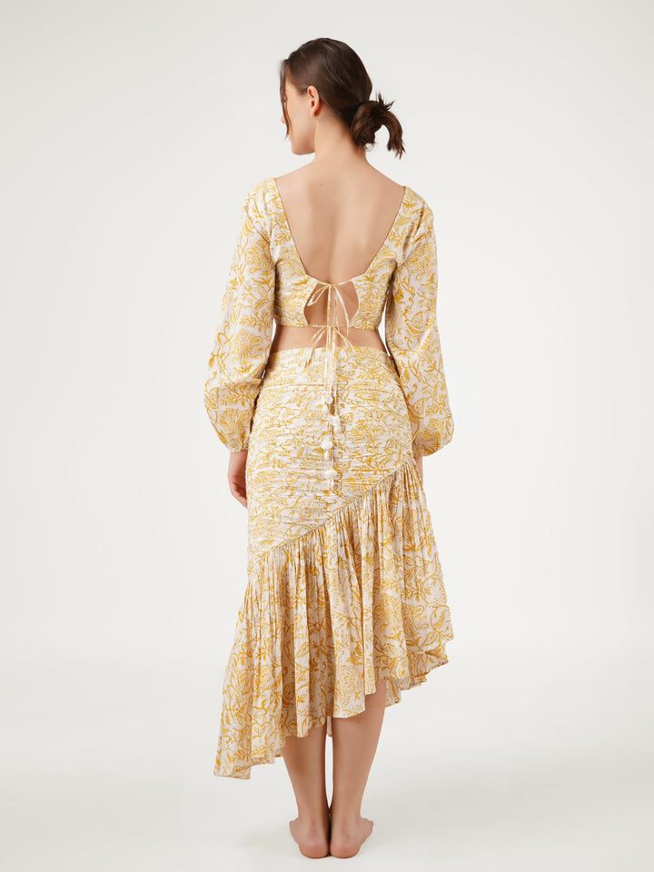 Yellow-Cotton-Printed-Top-With-Skirt