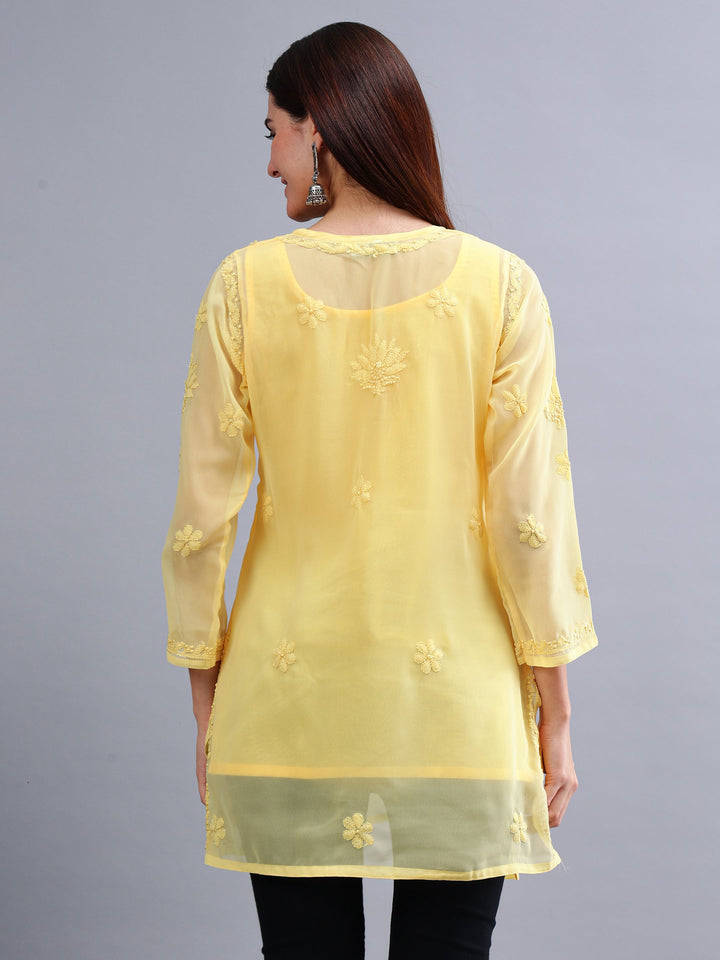Yellow-Georgette-Chikankari-Short-Tunic-with-Slip