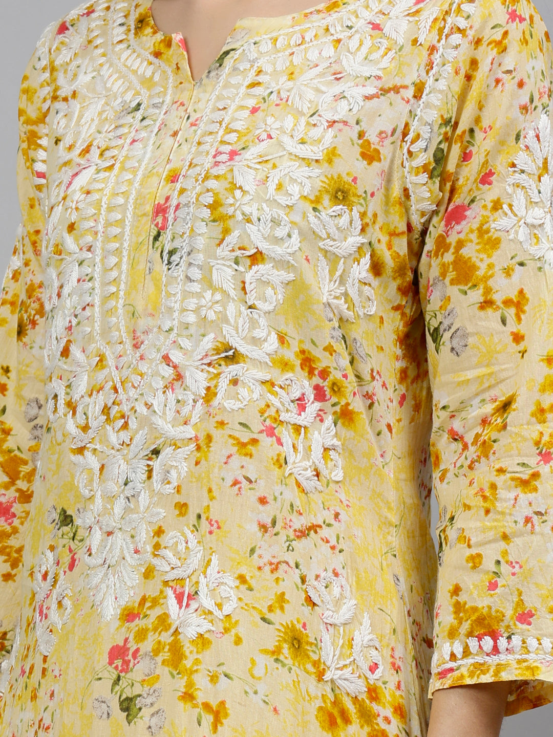 Yellow-Mulmul-Embroidered-Chikankari-Kurta-&-Palazzo-Set
