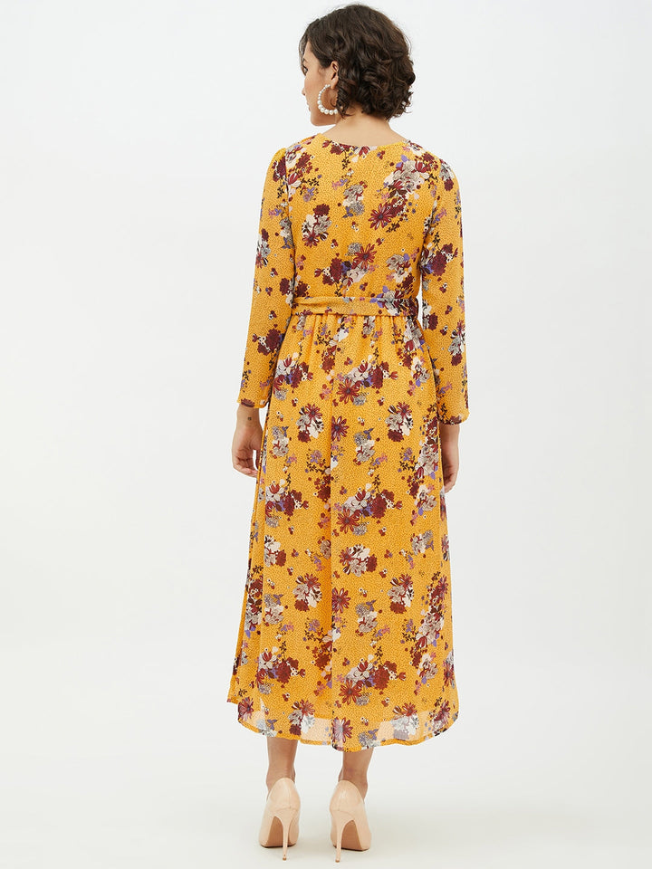 Yellow-Polyester-Printed-Floral-Long-Dress
