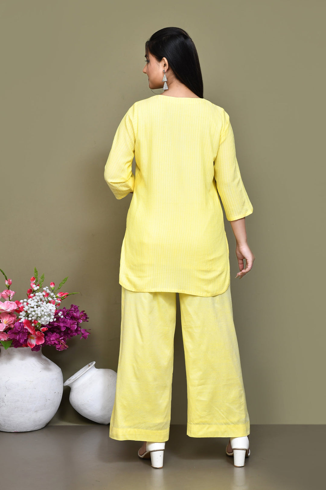 ZERESOUQ-Yellow-Pure-Cotton-Solid-Co-ord-Set