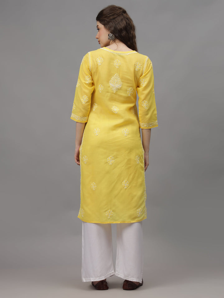 Yellow-&-White-Cotton-Embroidered-Chikankari-Kurta
