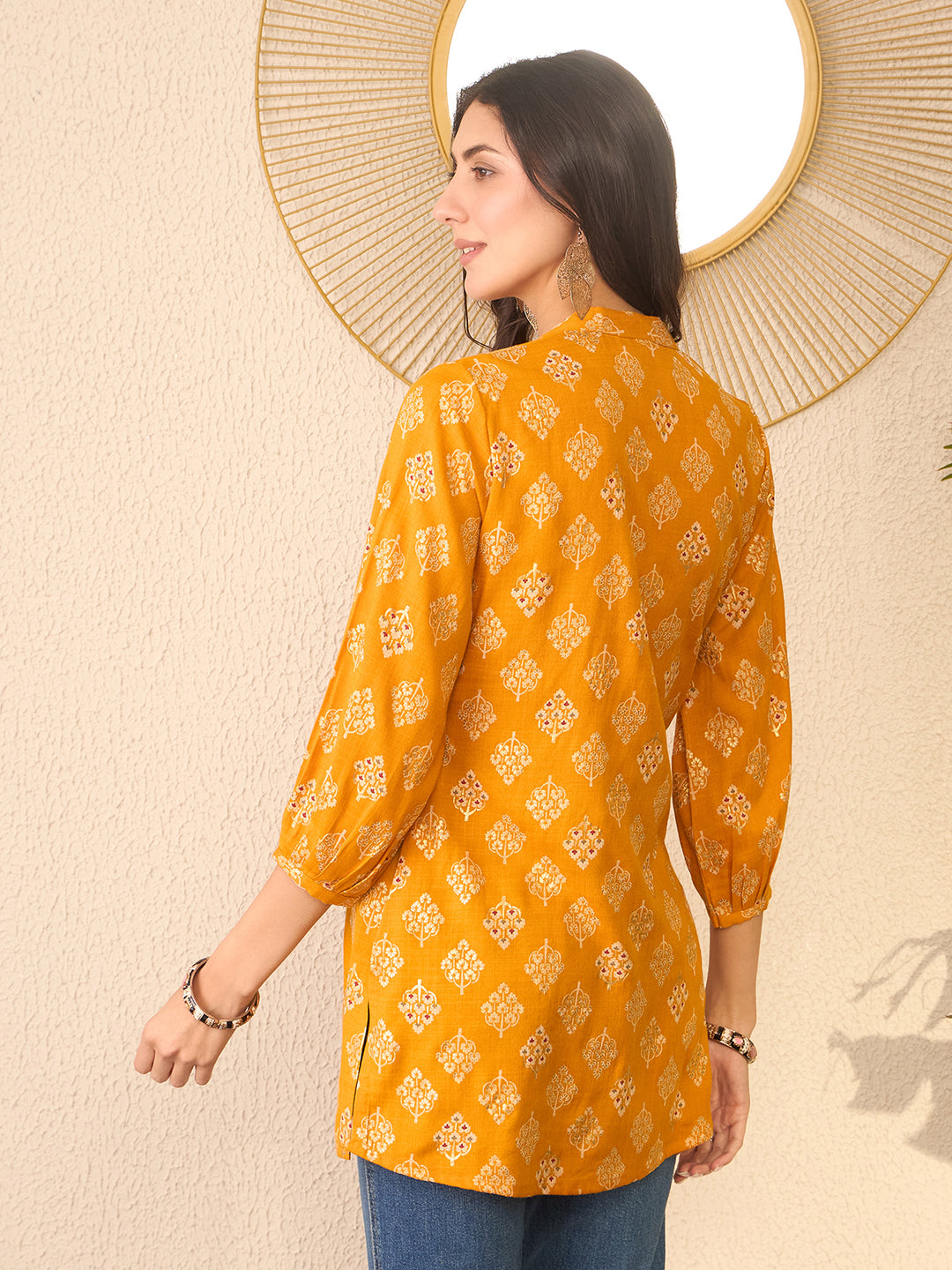 Yellow-Cotton-Blend-Floral-Printed-Tunic-Only