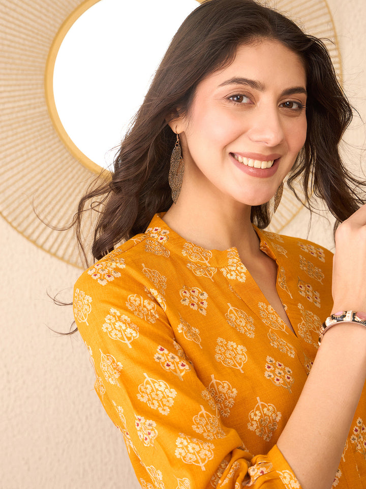 Yellow-Cotton-Blend-Floral-Printed-Tunic-Only
