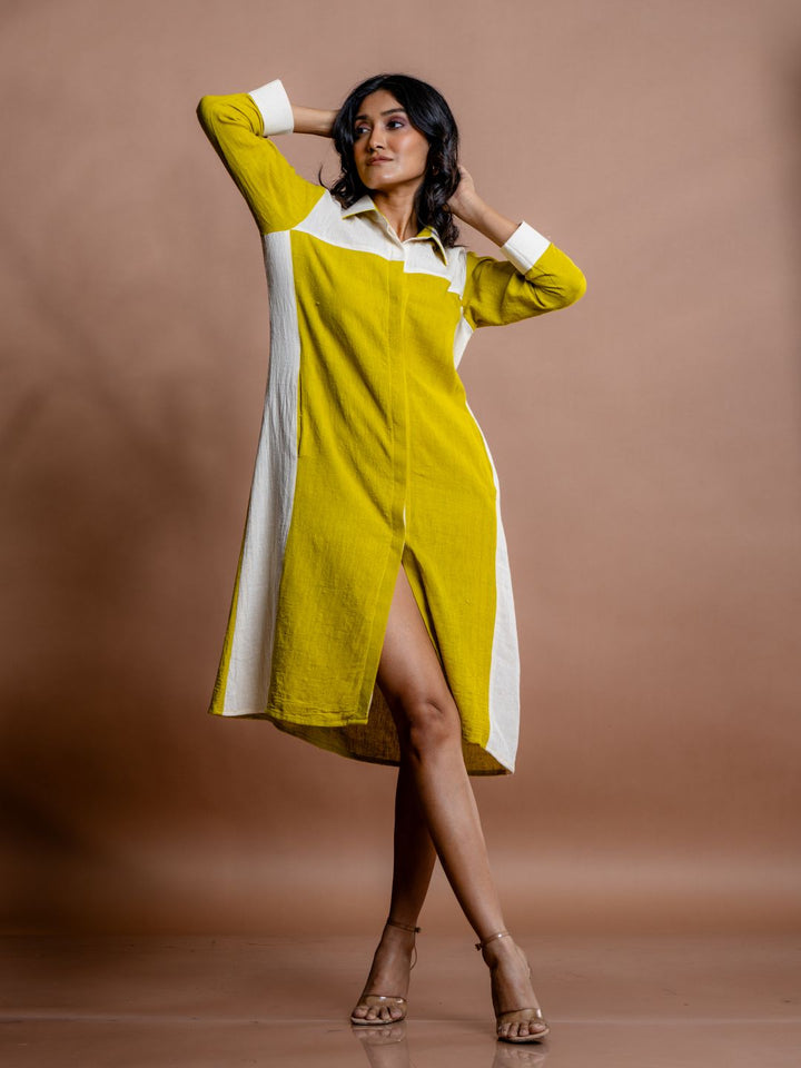 Yellow-Cotton-Shirt-Style-Midi-Dress