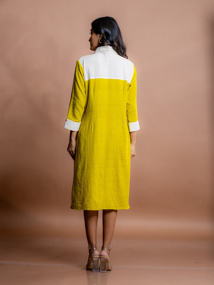 Yellow-Cotton-Shirt-Style-Midi-Dress