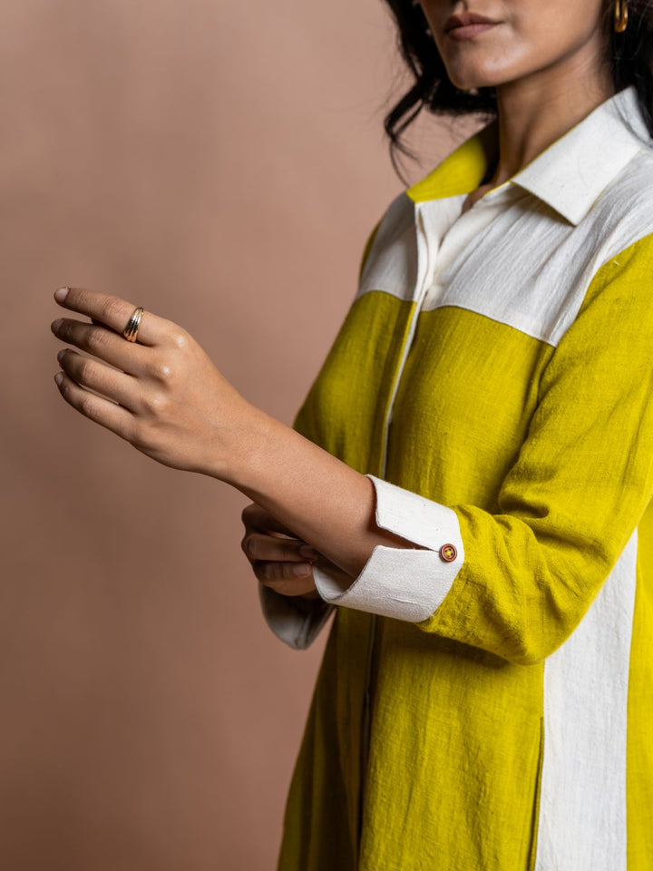 Yellow-Cotton-Shirt-Style-Midi-Dress