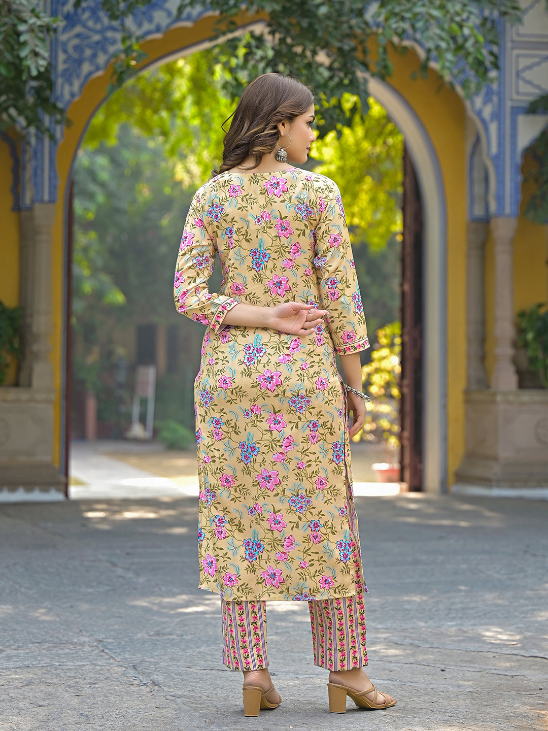 Yellow-Rayon-Blend-Floral-Printed-3-Piece-Kurta-Set