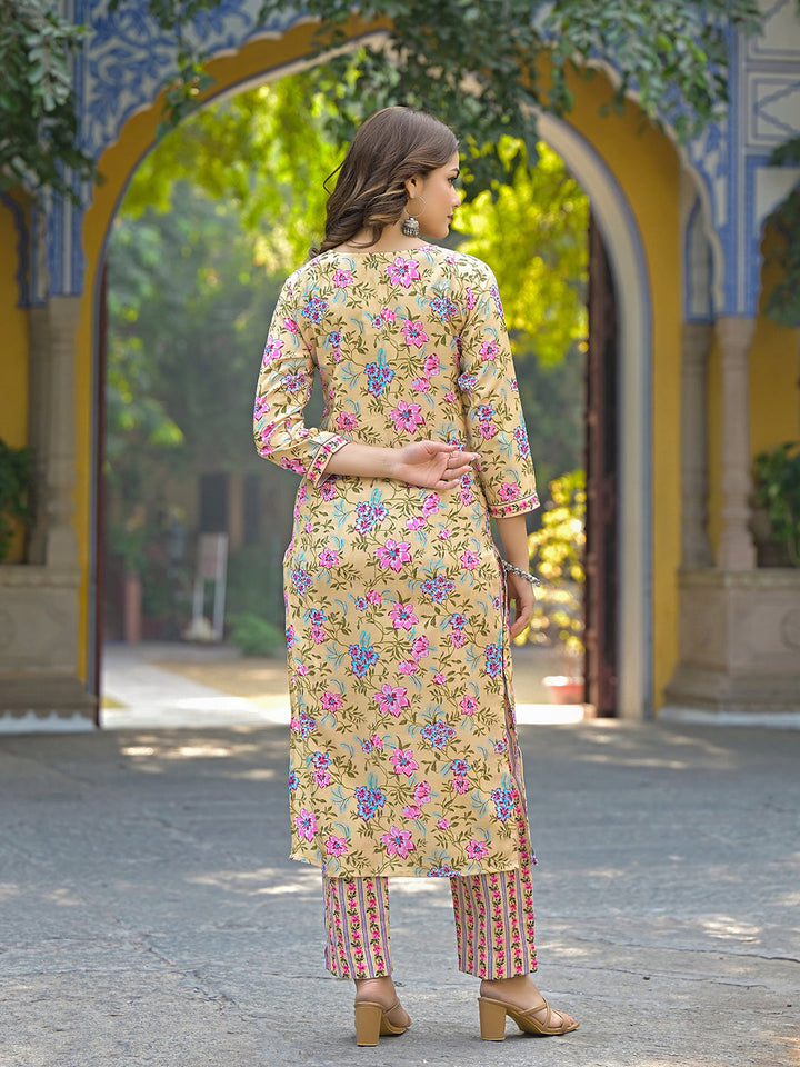 Yellow-Rayon-Blend-Floral-Printed-3-Piece-Kurta-Set