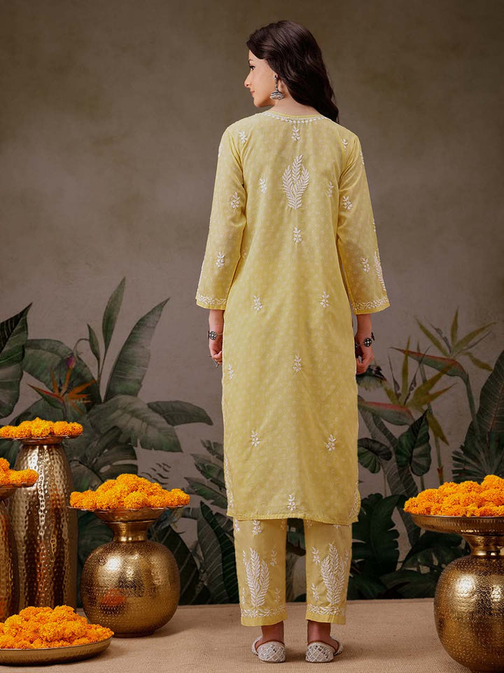 Yellow-Cotton-Lucknowi-Chikankari-2-Piece-Kurta-Set
